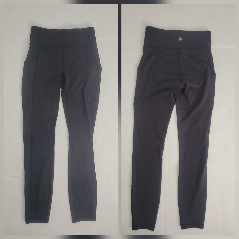 Lululemon Leggings Sz 4 Side Pockets High Rise 25" Black W5CQFS